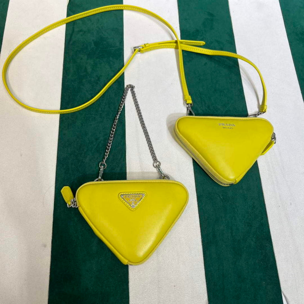 Prada 1NR015 Saffiano leather mini pouch lemon yellow