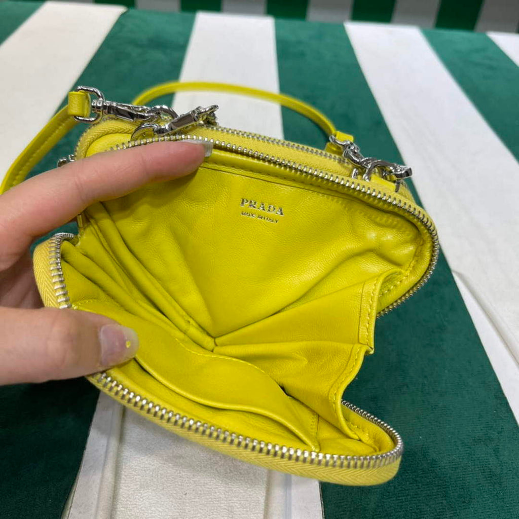 Prada 1NR015 Saffiano leather mini pouch lemon yellow