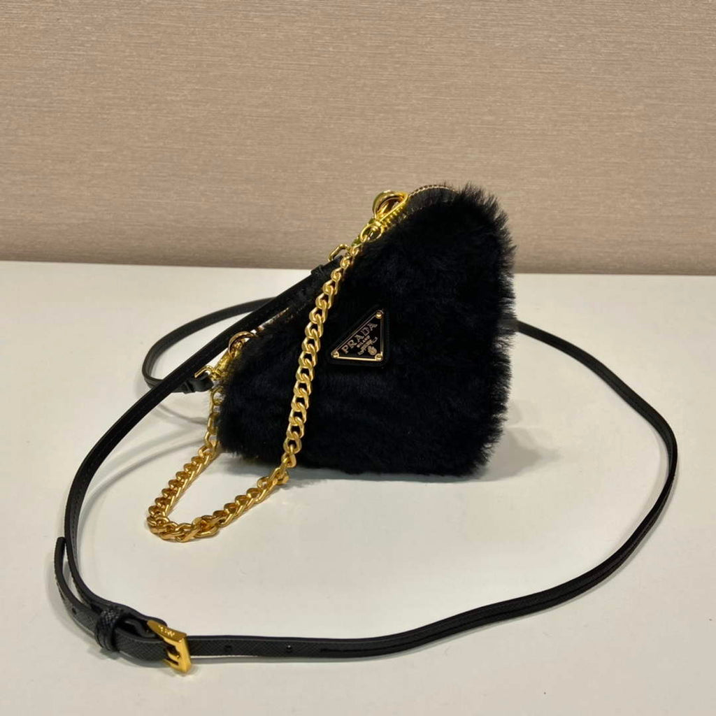Prada 1NR015 Shearling and Saffiano leather mini-pouch Black
