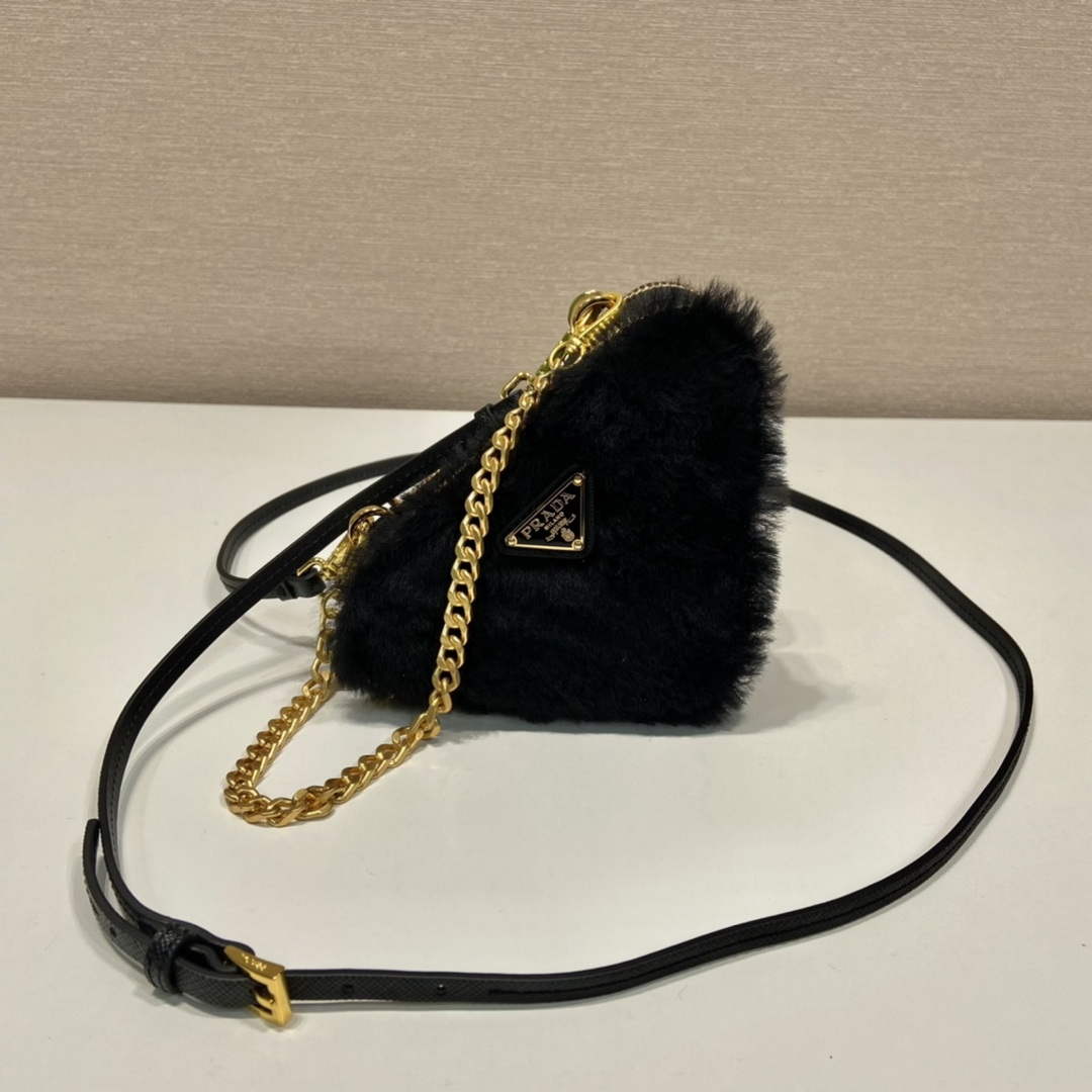 Prada 1NR015 Shearling and Saffiano leather mini-pouch Black - Default Title - View 2