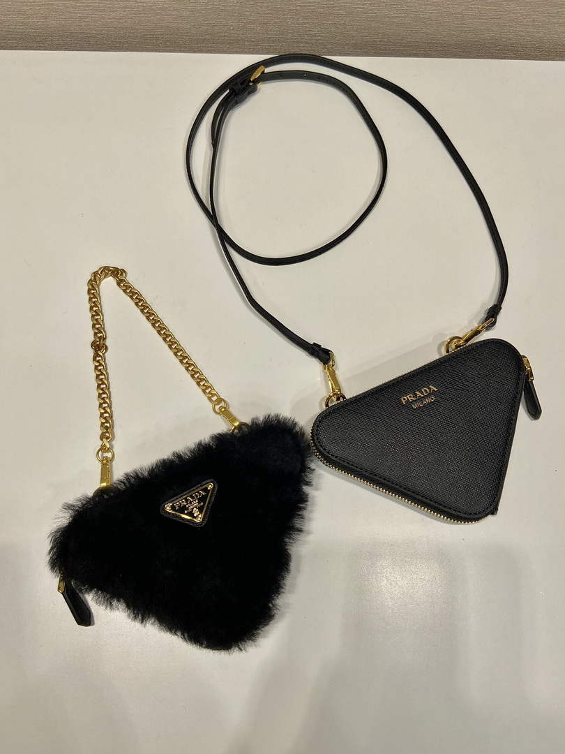 Prada 1NR015 Shearling and Saffiano leather mini-pouch Black - Default Title - View 3