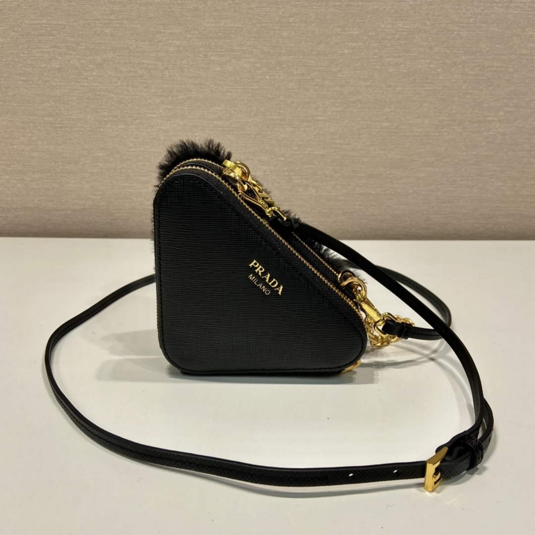 Prada 1NR015 Shearling and Saffiano leather mini-pouch Black - Default Title - View 4