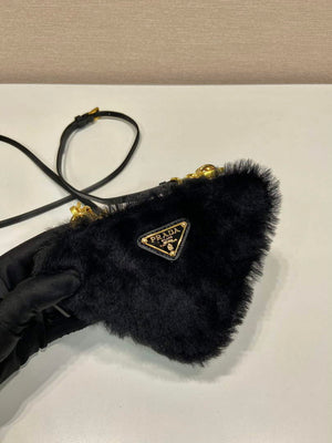 Prada 1NR015 Shearling and Saffiano leather mini-pouch Black - Default Title - View 5