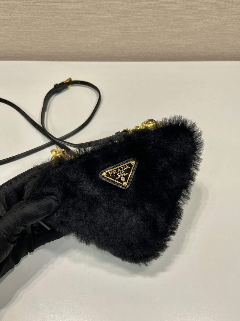 Prada 1NR015 Shearling and Saffiano leather mini-pouch Black - Default Title - View 5