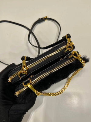 Prada 1NR015 Shearling and Saffiano leather mini-pouch Black - Default Title - View 7