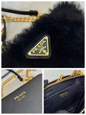 Prada 1NR015 Shearling and Saffiano leather mini-pouch Black - Default Title - View 9