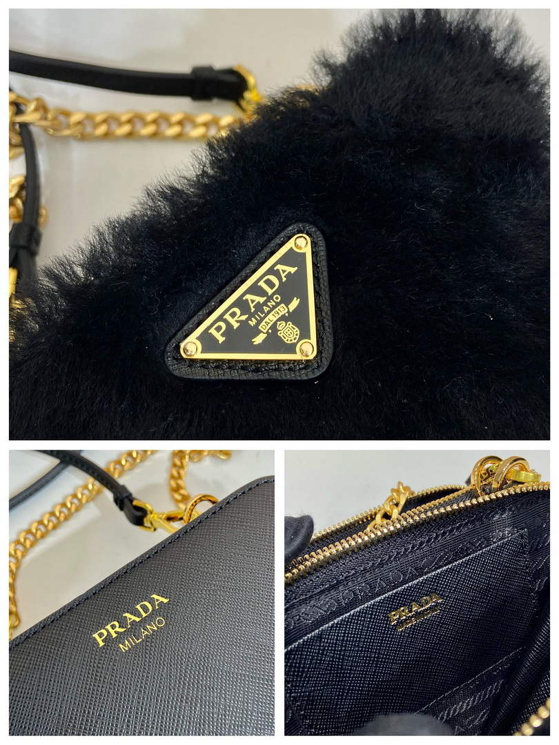 Prada 1NR015 Shearling and Saffiano leather mini-pouch Black - Default Title - View 9
