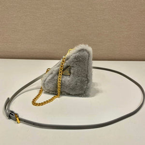 Prada 1NR015 Shearling and Saffiano leather mini-pouch Cornflower - Default Title - View 2