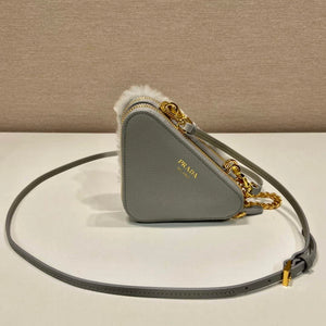 Prada 1NR015 Shearling and Saffiano leather mini-pouch Cornflower - Default Title - View 4