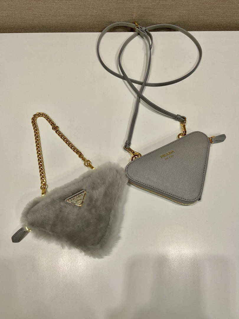 Prada 1NR015 Shearling and Saffiano leather mini-pouch Cornflower - Default Title - View 5