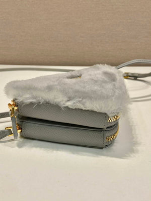 Prada 1NR015 Shearling and Saffiano leather mini-pouch Cornflower - Default Title - View 6