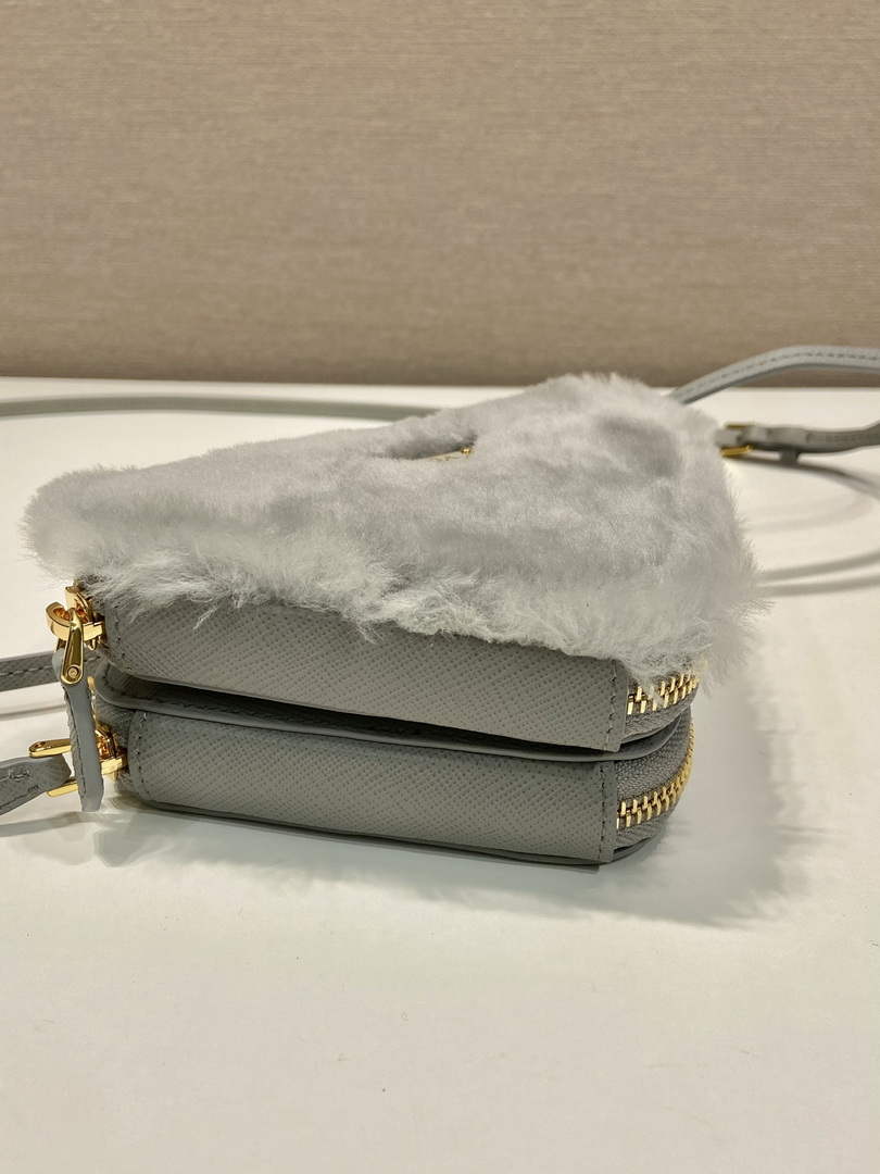 Prada 1NR015 Shearling and Saffiano leather mini-pouch Cornflower - Default Title - View 6