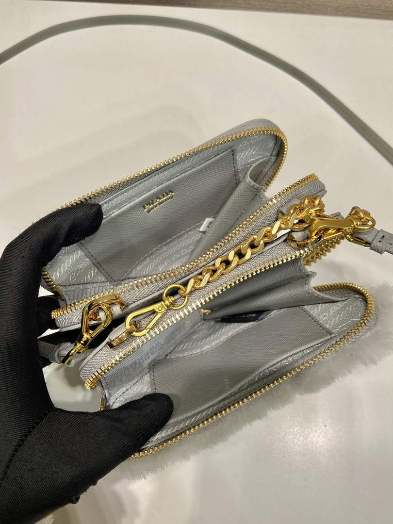 Prada 1NR015 Shearling and Saffiano leather mini-pouch Cornflower - Default Title - View 8