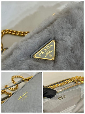 Prada 1NR015 Shearling and Saffiano leather mini-pouch Cornflower - Default Title - View 9