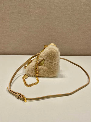 Prada 1NR015 Shearling and Saffiano leather mini-pouch Gold - Default Title - View 2