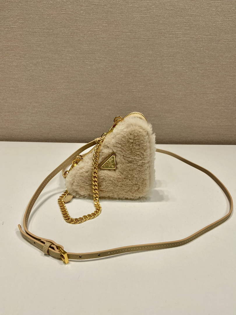 Prada 1NR015 Shearling and Saffiano leather mini-pouch Gold - Default Title - View 2