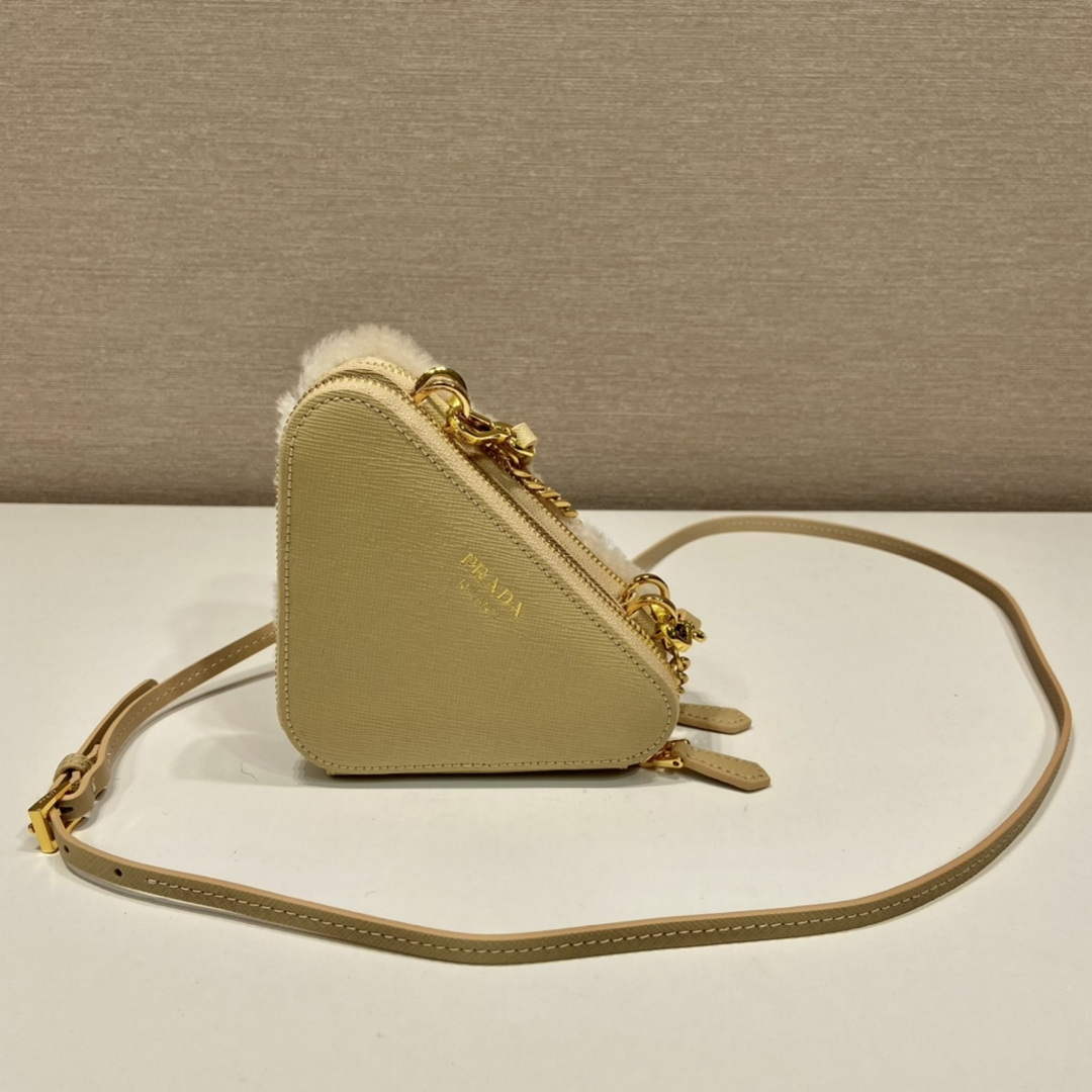 Prada 1NR015 Shearling and Saffiano leather mini-pouch Gold