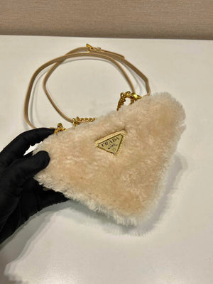 Prada 1NR015 Shearling and Saffiano leather mini-pouch Gold - Default Title - View 5