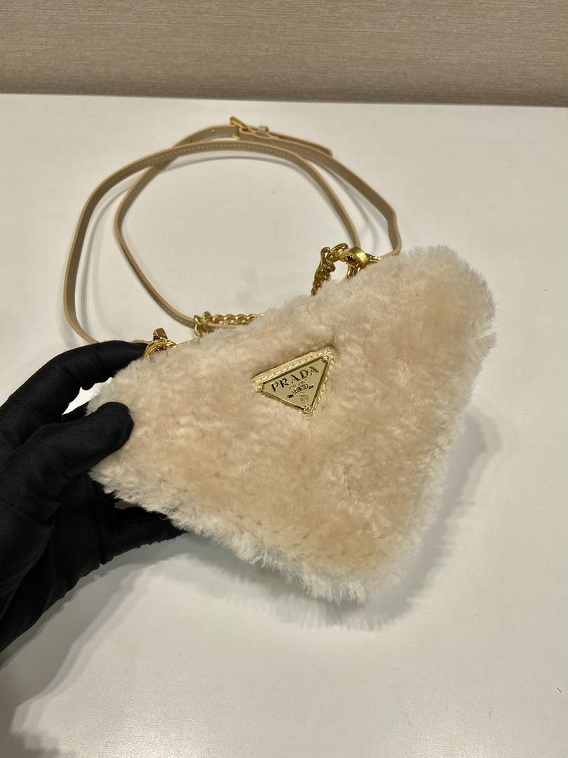 Prada 1NR015 Shearling and Saffiano leather mini-pouch Gold - Default Title - View 5