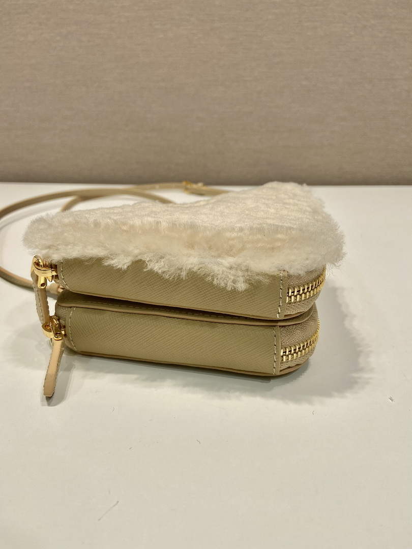 Prada 1NR015 Shearling and Saffiano leather mini-pouch Gold - Default Title - View 6