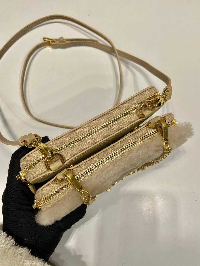 Prada 1NR015 Shearling and Saffiano leather mini-pouch Gold - Default Title - View 7