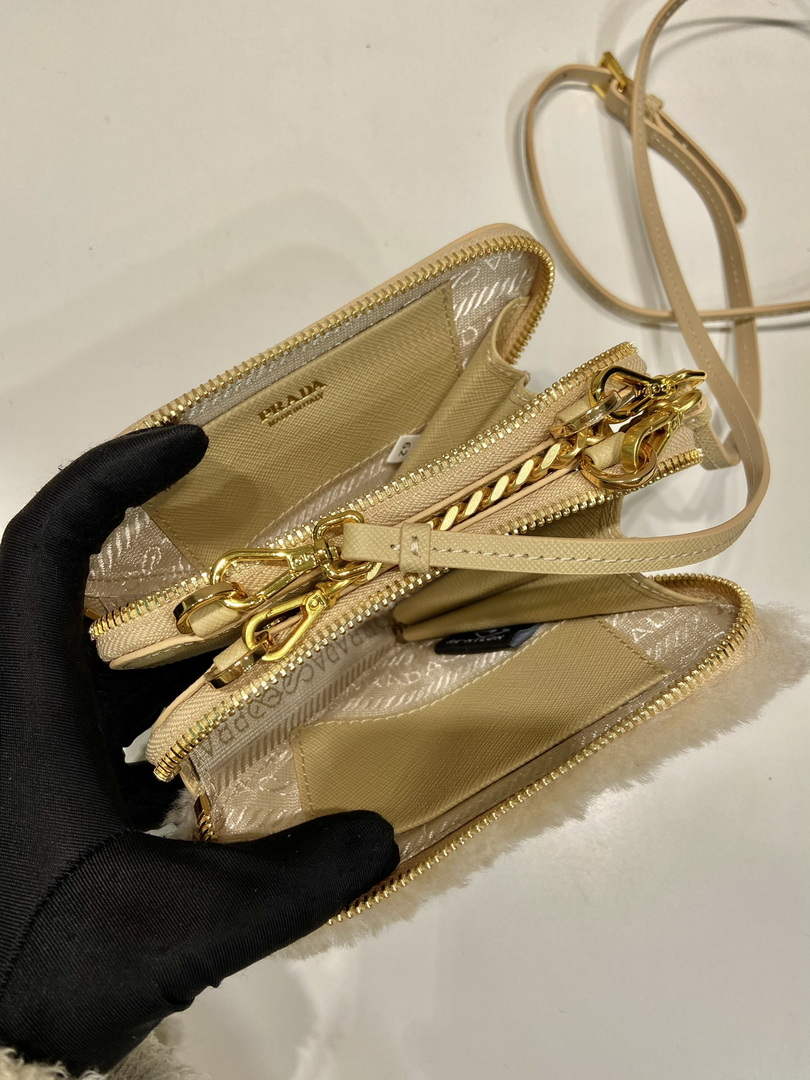 Prada 1NR015 Shearling and Saffiano leather mini-pouch Gold - Default Title - View 8