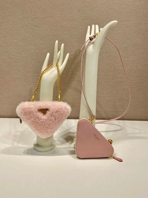 Prada 1NR015 Shearling and Saffiano leather mini-pouch Orchid pink - Default Title - View 1