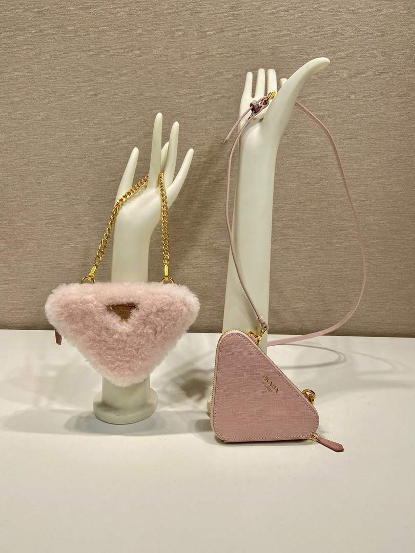 Prada 1NR015 Shearling and Saffiano leather mini-pouch Orchid pink - Default Title - View 1