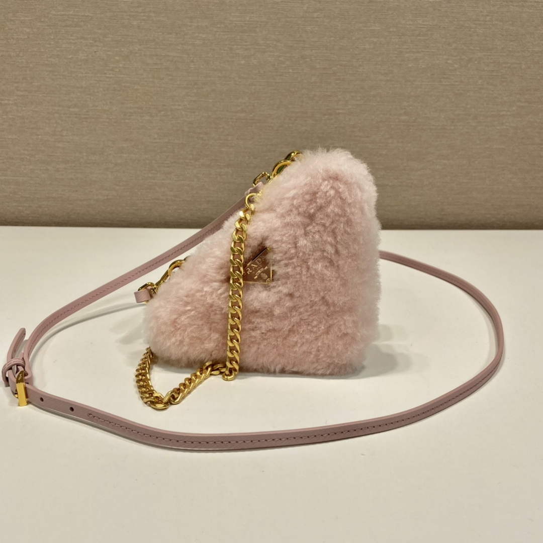 Prada 1NR015 Shearling and Saffiano leather mini-pouch Orchid pink - Default Title - View 2