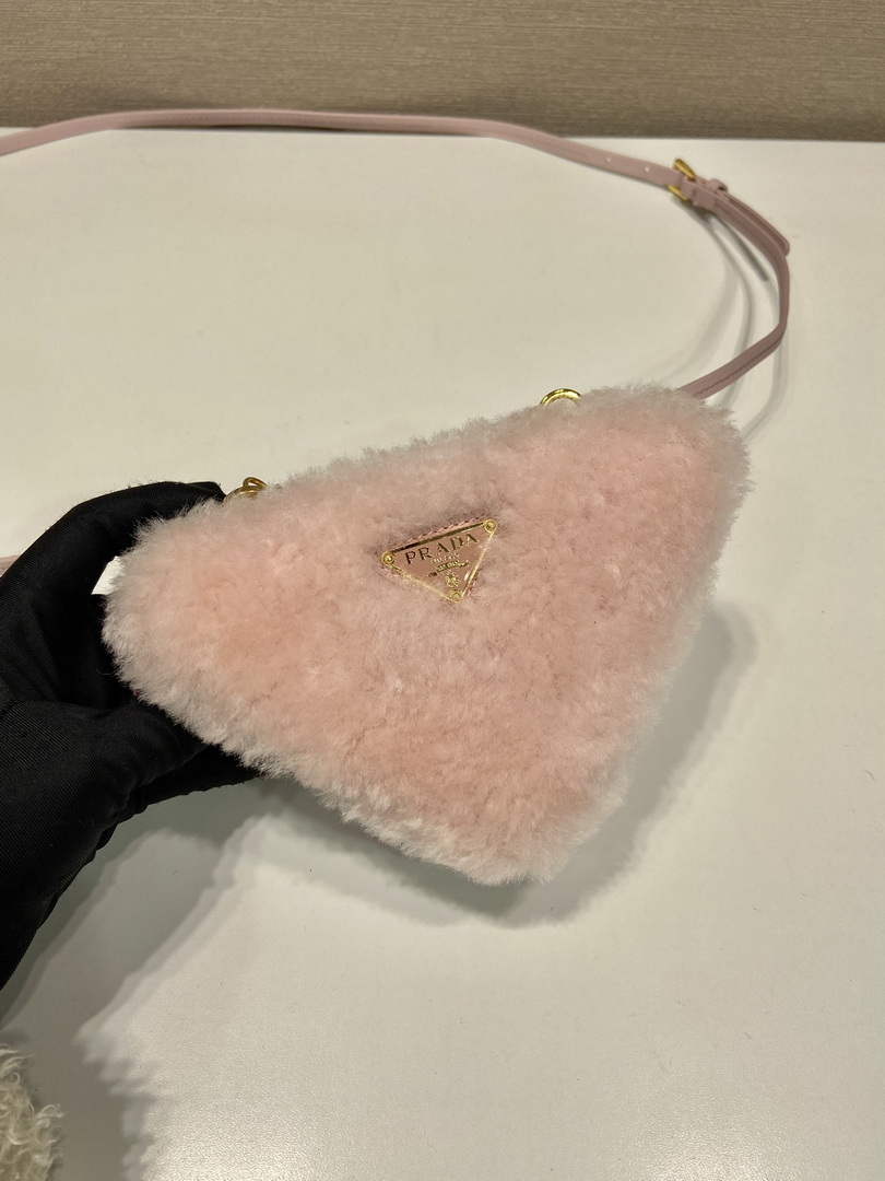Prada 1NR015 Shearling and Saffiano leather mini-pouch Orchid pink - Default Title - View 4