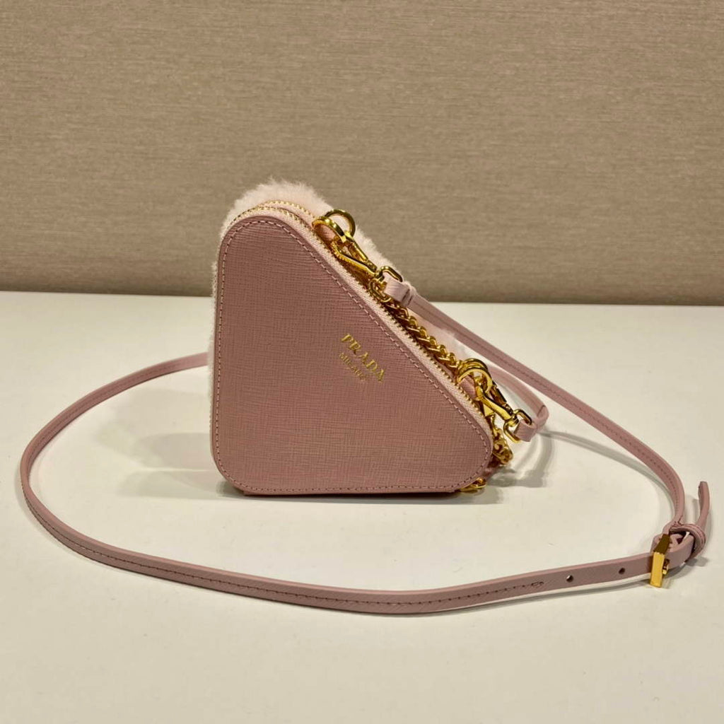 Prada 1NR015 Shearling and Saffiano leather mini-pouch Orchid pink