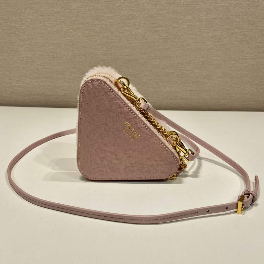 Prada 1NR015 Shearling and Saffiano leather mini-pouch Orchid pink - Default Title - View 5