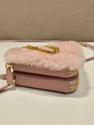 Prada 1NR015 Shearling and Saffiano leather mini-pouch Orchid pink - Default Title - View 6