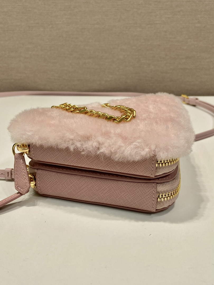 Prada 1NR015 Shearling and Saffiano leather mini-pouch Orchid pink - Default Title - View 6