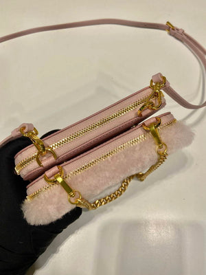 Prada 1NR015 Shearling and Saffiano leather mini-pouch Orchid pink - Default Title - View 7
