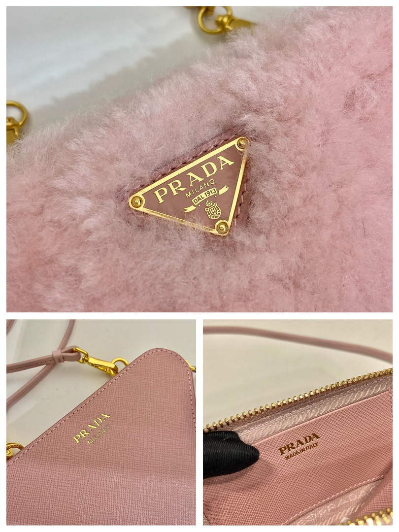 Prada 1NR015 Shearling and Saffiano leather mini-pouch Orchid pink - Default Title - View 9