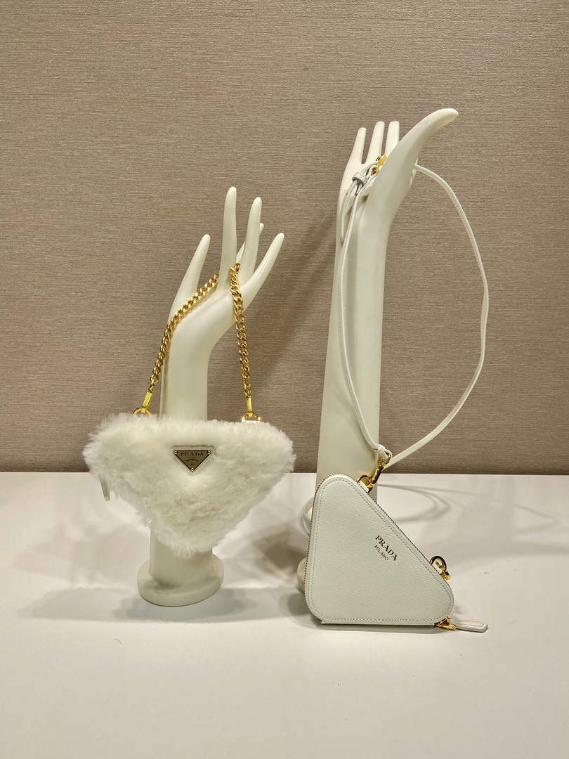 Prada 1NR015 Shearling and Saffiano leather mini-pouch White