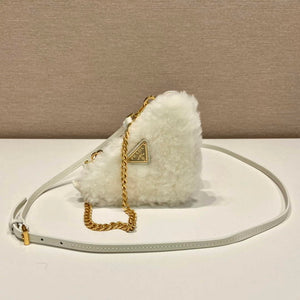 Prada 1NR015 Shearling and Saffiano leather mini-pouch White - Default Title - View 2