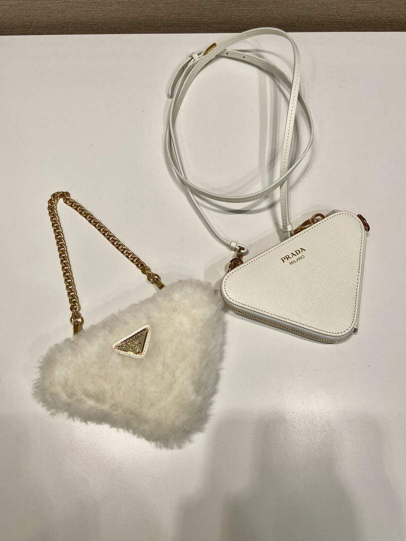 Prada 1NR015 Shearling and Saffiano leather mini-pouch White