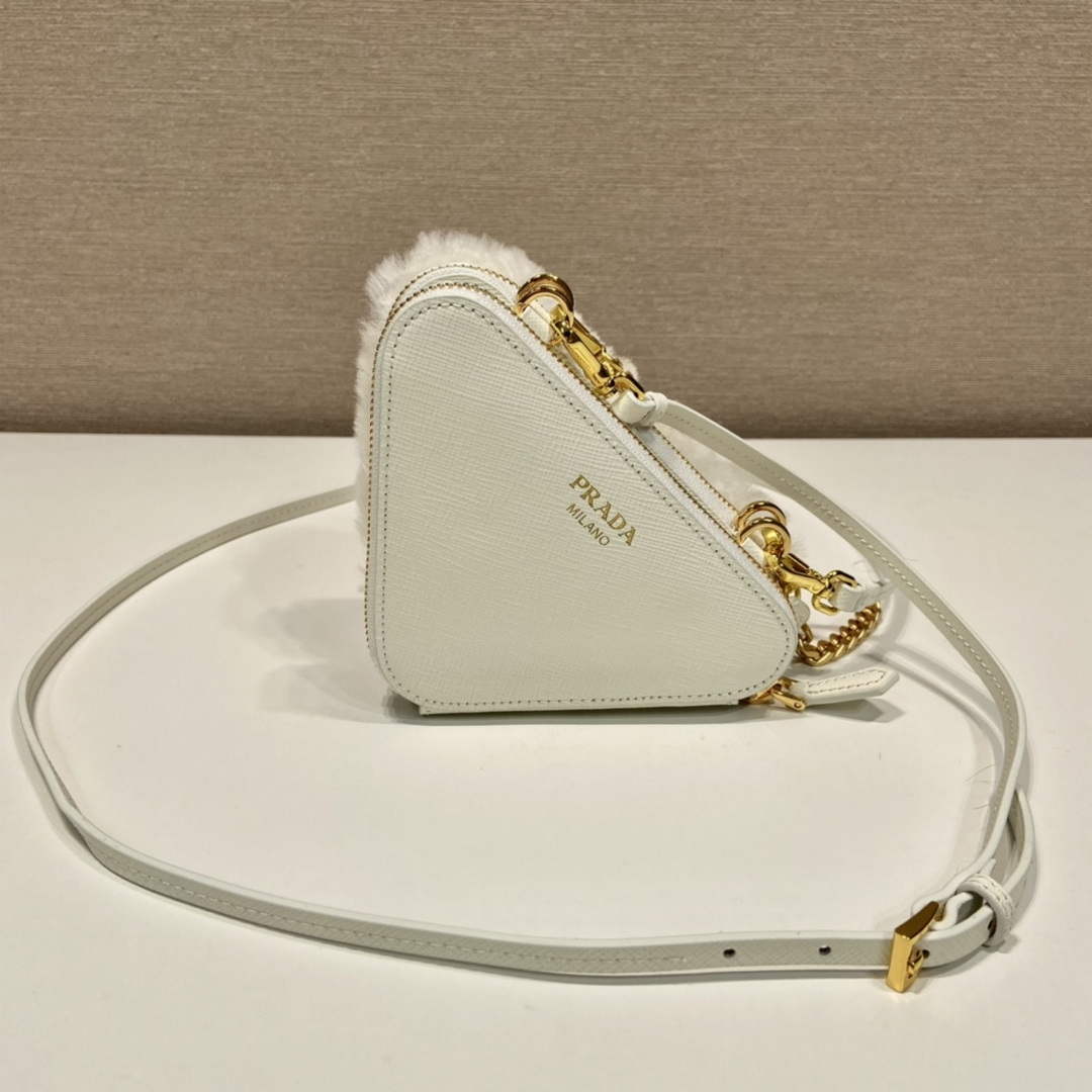 Prada 1NR015 Shearling and Saffiano leather mini-pouch White