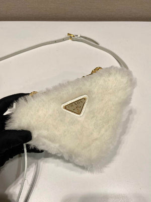 Prada 1NR015 Shearling and Saffiano leather mini-pouch White - Default Title - View 5