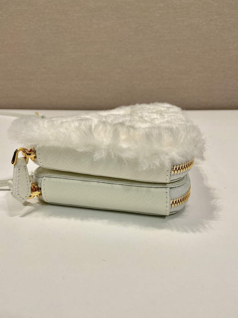 Prada 1NR015 Shearling and Saffiano leather mini-pouch White - Default Title - View 6