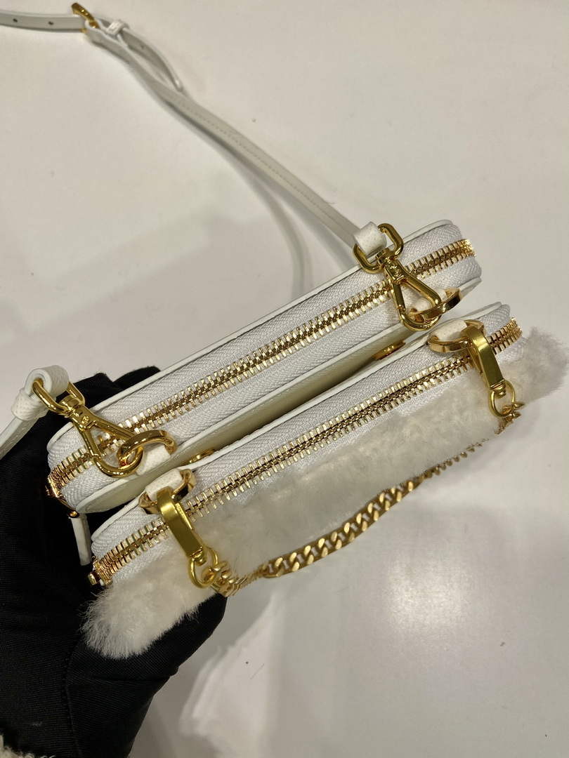 Prada 1NR015 Shearling and Saffiano leather mini-pouch White
