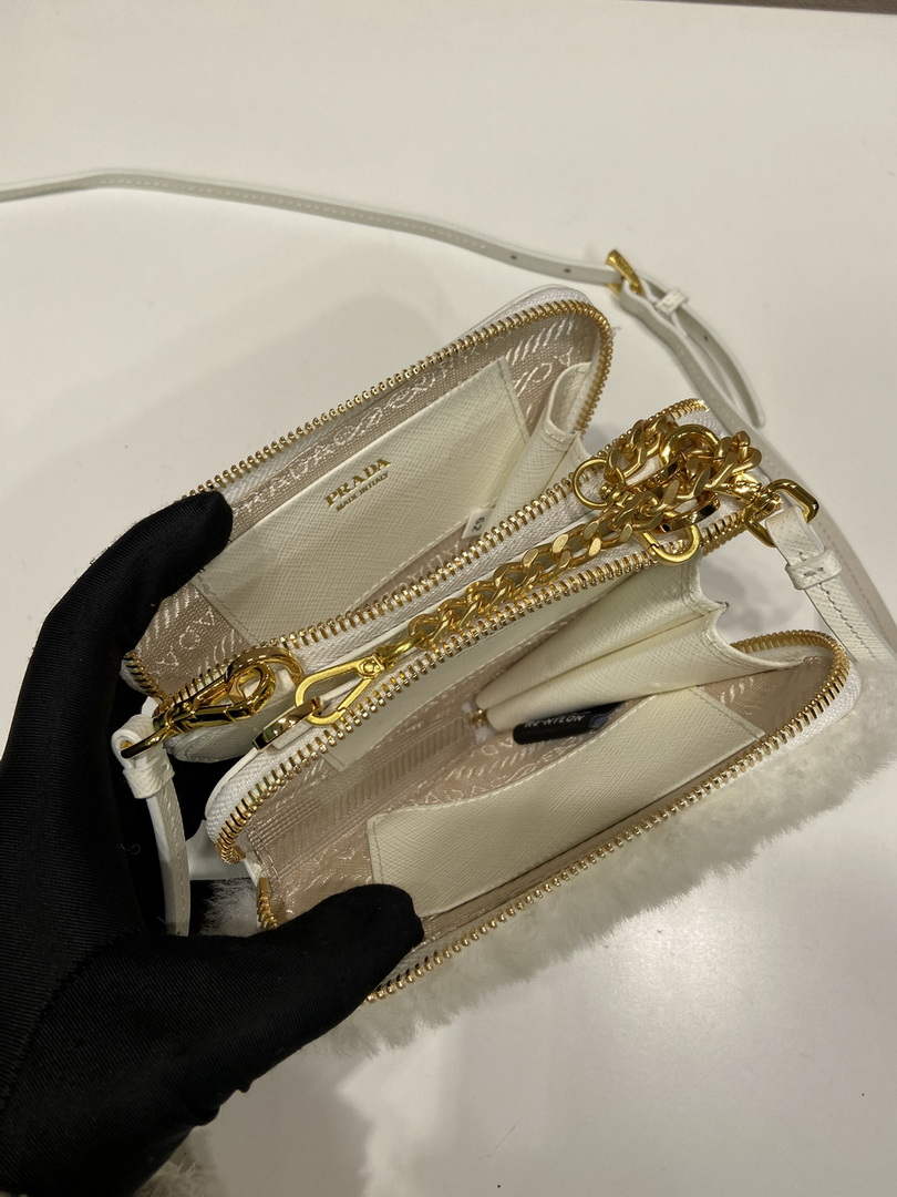 Prada 1NR015 Shearling and Saffiano leather mini-pouch White - Default Title - View 8