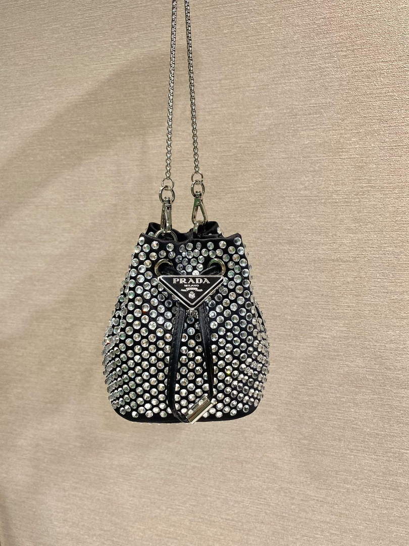 Prada 1NR016 Embellished satin mini-pouch Black - Default Title - View 1
