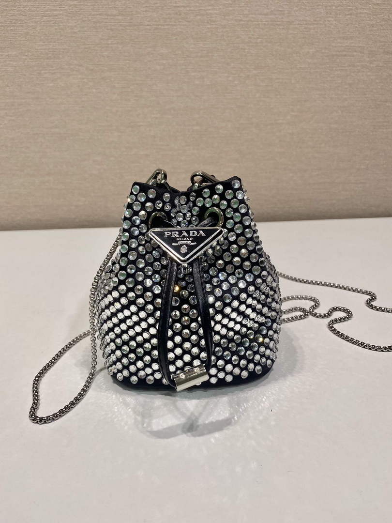 Prada 1NR016 Embellished satin mini-pouch Black