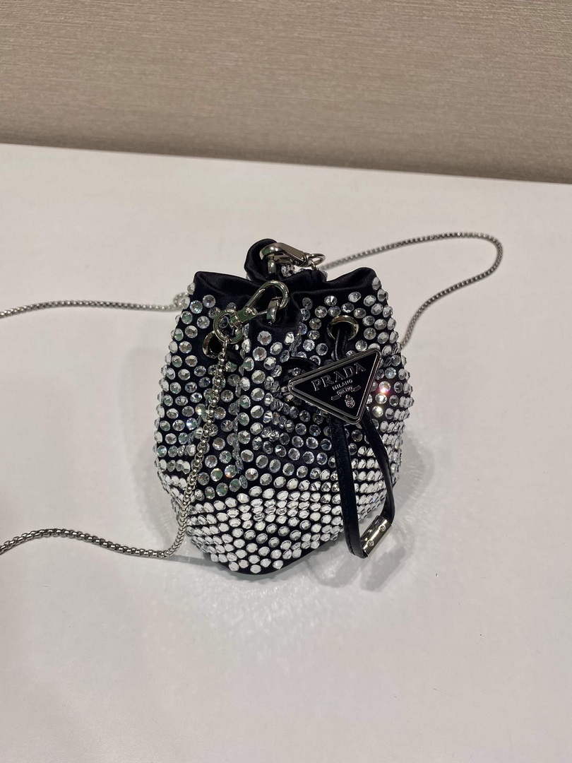 Prada 1NR016 Embellished satin mini-pouch Black