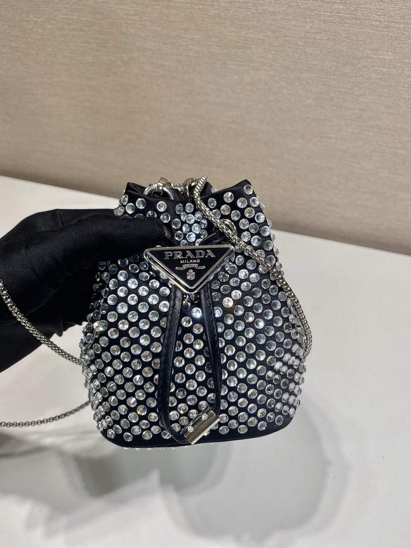 Prada 1NR016 Embellished satin mini-pouch Black - Default Title - View 4