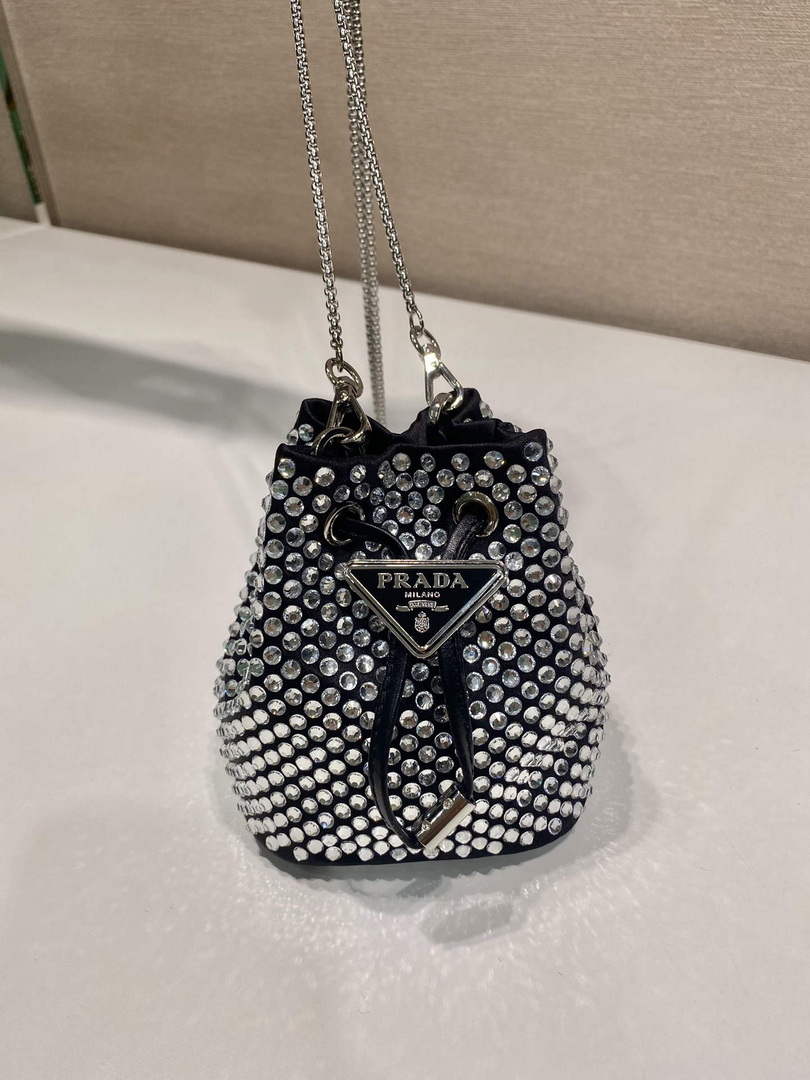 Prada 1NR016 Embellished satin mini-pouch Black