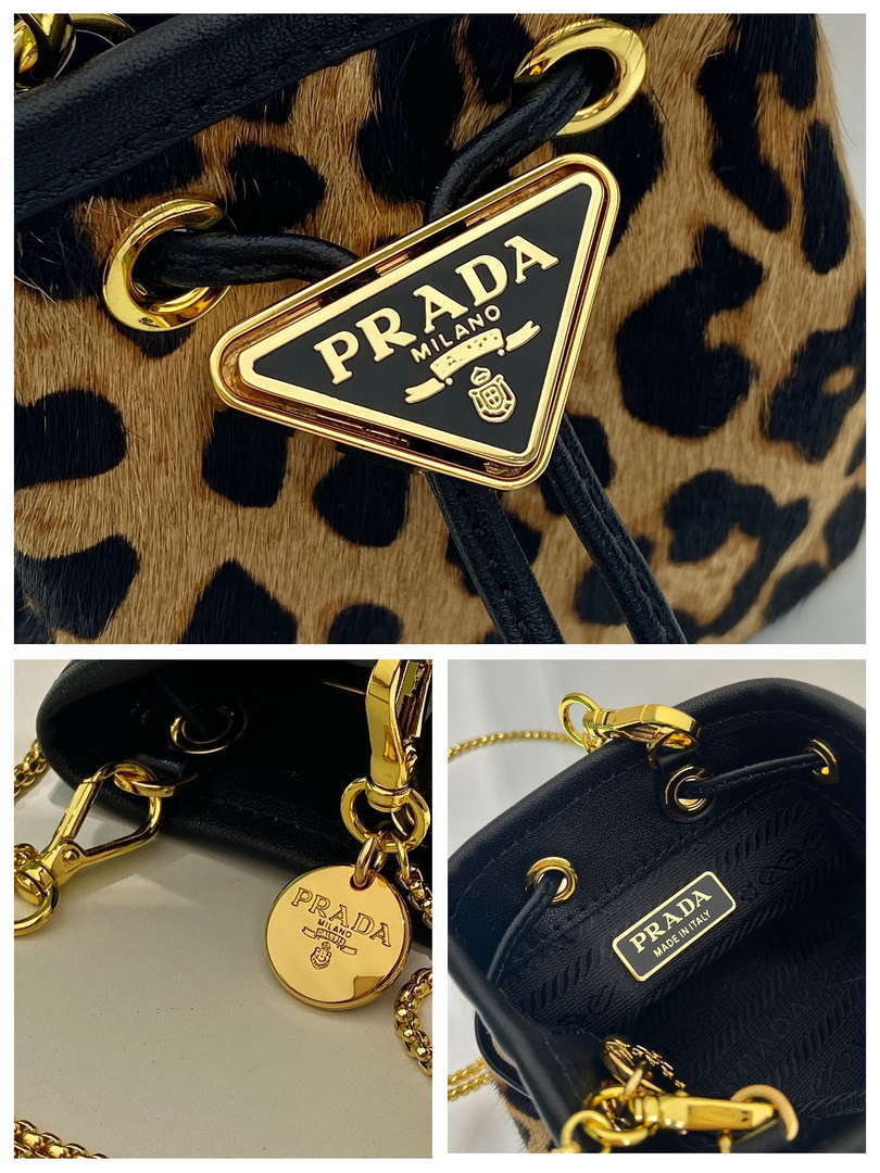 Prada 1NR016 Leopard print material mini pouch Brown